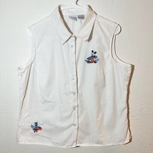 Disney Mickey Aloha Hawaii Button Up Top XL Embroidered Surf
